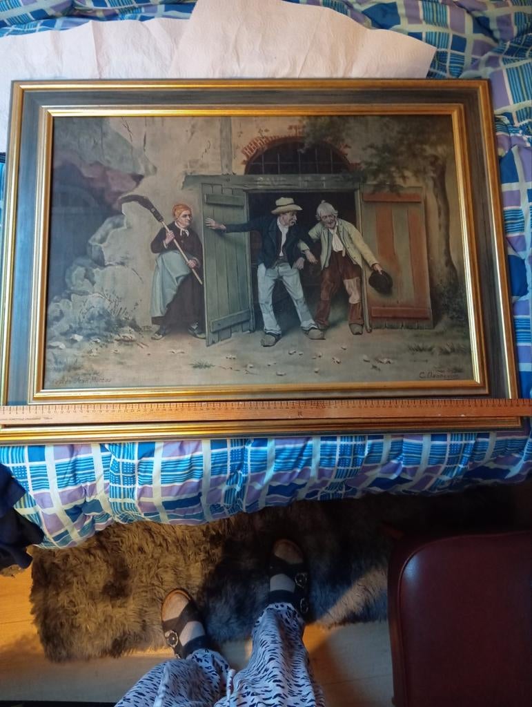 Grand tableau décoratif vintage avec cadre doré – scène rust, Antiek en Kunst, Kunst | Schilderijen | Klassiek, Ophalen