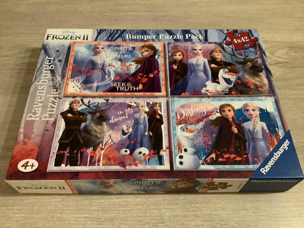 Boîte à puzzle Disney Frozen II (4x42 pièces), Enlèvement ou Envoi, 10 à 50 pièces, Comme neuf, 4 à 6 ans