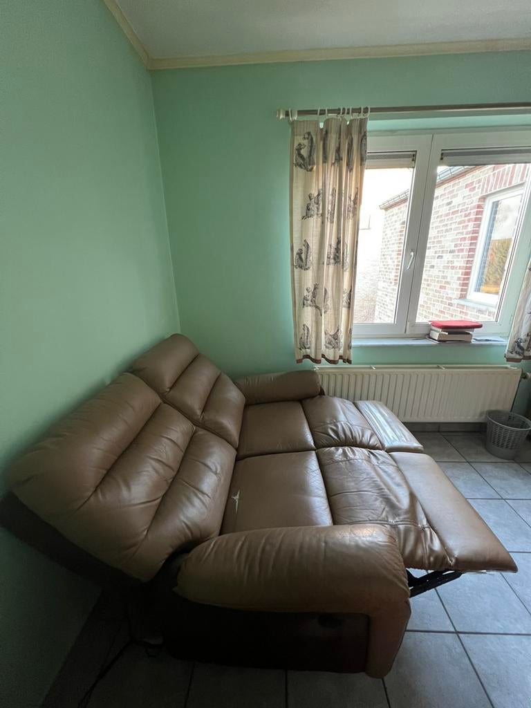 Canapé électrique en cuir brun, Maison & Meubles, Enlèvement, Utilisé, Cuir