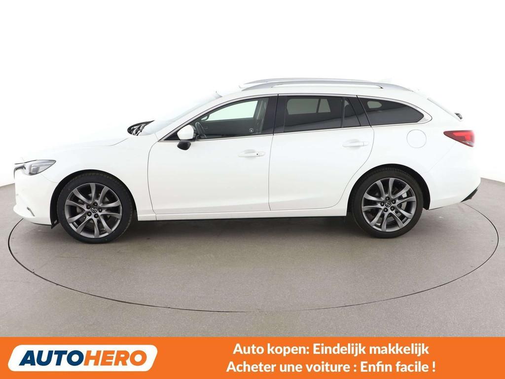 Mazda 6 2.2 Turbodiesel Exceed (bj 2015, automaat), Auto's, Gebruikt, Wit, Leder, USB