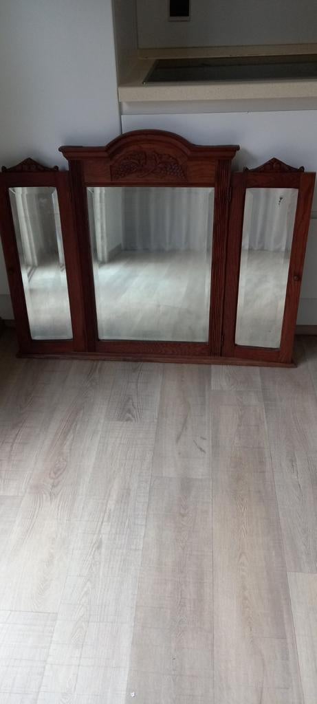 Antieken drieluik spiegel in bruin eikenhout, Antiek en Kunst, Antiek | Spiegels, Ophalen