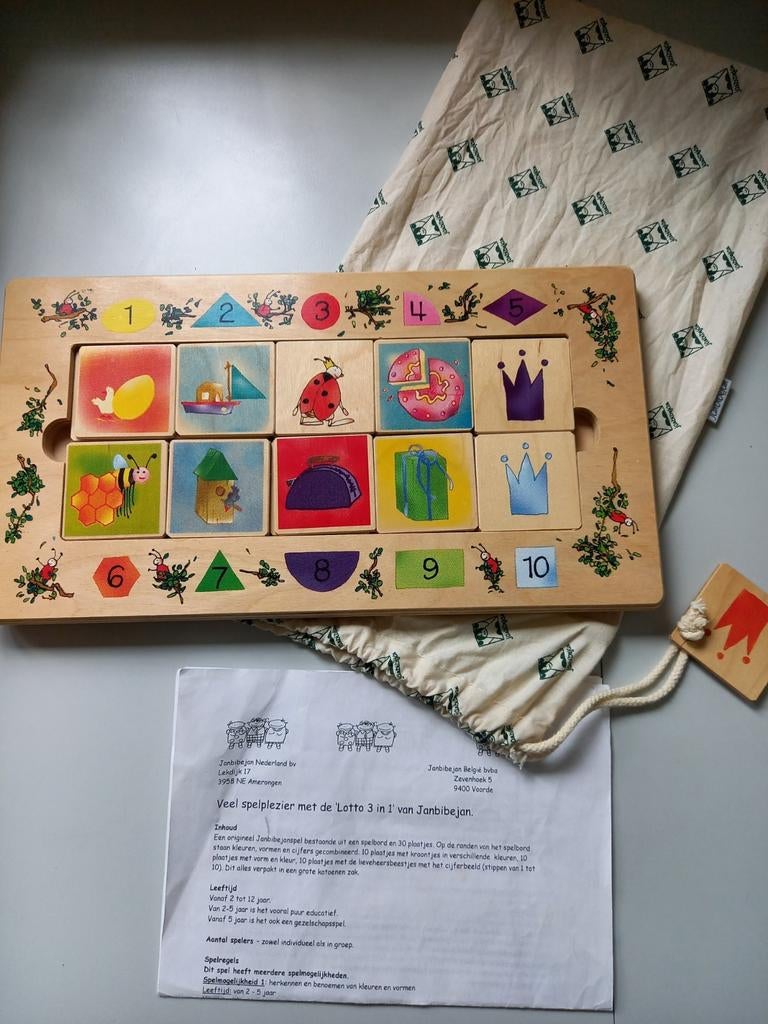 Janbibejan gezelschapsspel hout 'Lotto 3 in 1', Enlèvement ou Envoi, Comme neuf