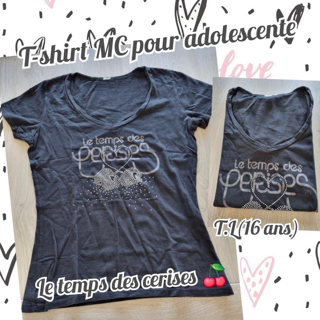 T-shirt MC pour adolescente-noir-Le temps des cerises -TL, Le temps des cerises, Enlèvement ou Envoi, Autres types, Utilisé