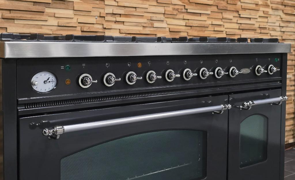 🔥 Poêle Boretti de luxe 120 cm anthracite + acier inoxydabl, Gaz, Classe énergétique A ou plus économe, 85 à 90 cm, Comme neuf