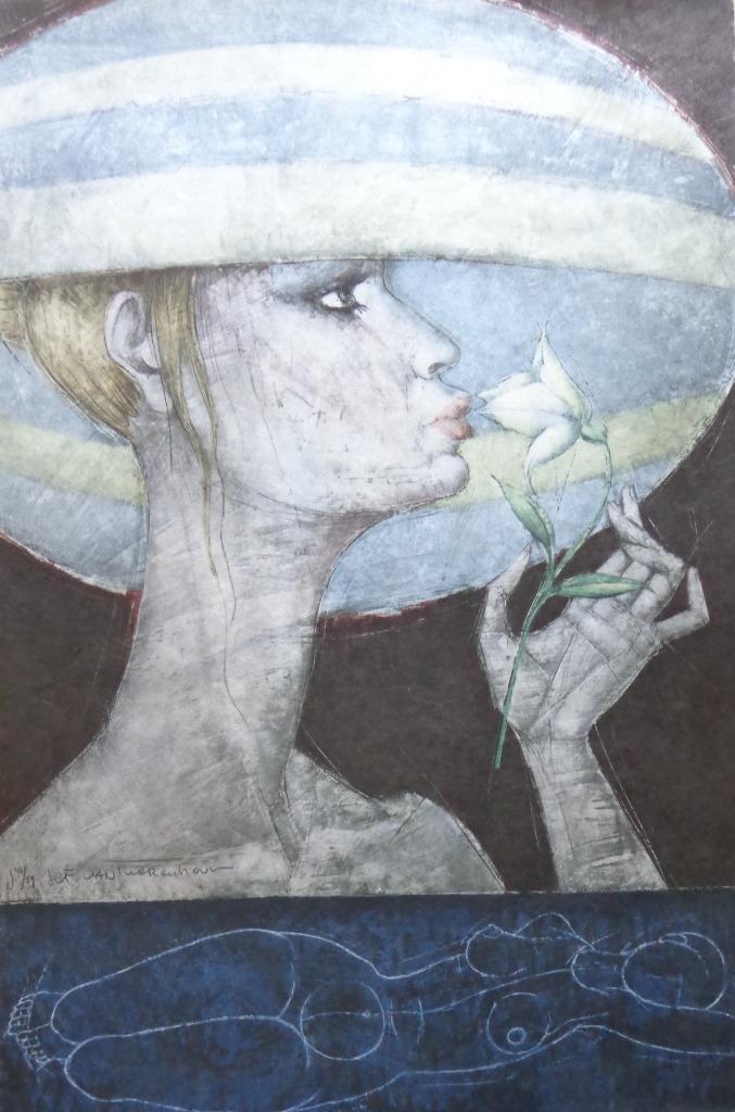 JEF VAN TUERENHOUT / KONINGIN MET HOED / ZEEFDRUK / 76x50cm, Antiek en Kunst, Kunst | Litho's en Zeefdrukken, Ophalen of Verzenden
