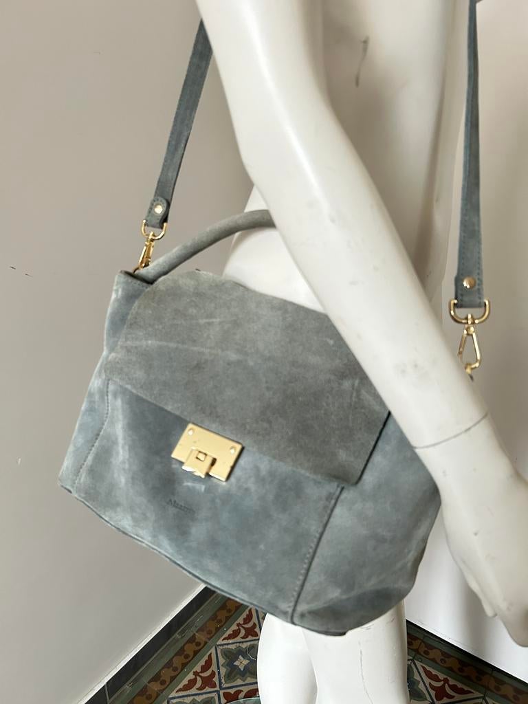 Mazarin sac a main cuir suede gris acier, Enlèvement ou Envoi, Comme neuf, Gris, Cuir
