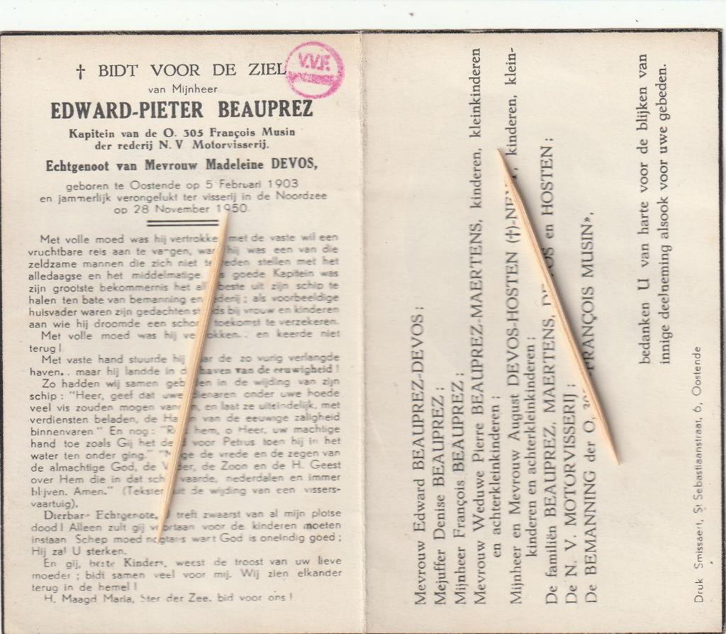 Bidprentje Vissers, Verzamelen, Bidprentjes en Rouwkaarten, Verzenden, Bidprentje