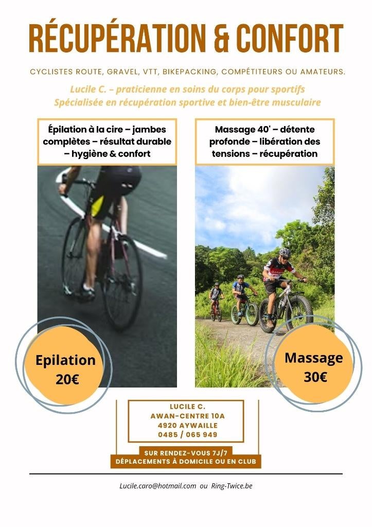 Pour les cyclistes liégeois : récupération & confort, Enlèvement, Neuf, Autres types