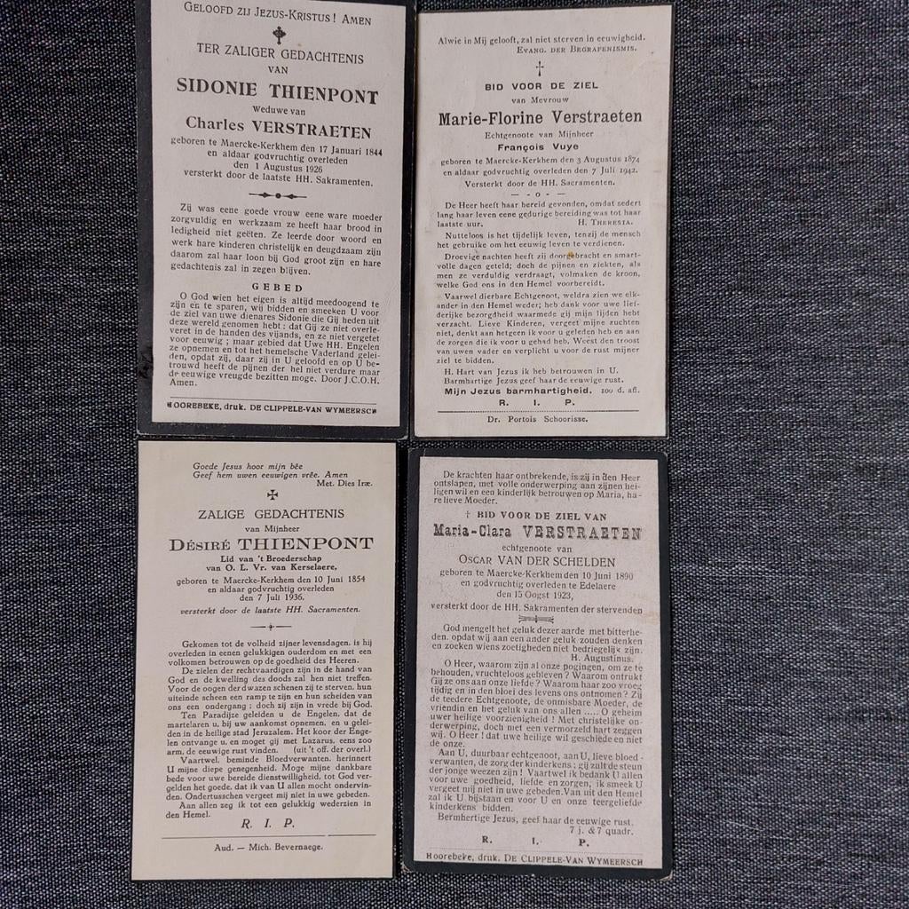 4 oude bidprentjes Maercke-Kerckhem, Verzamelen, Ophalen of Verzenden