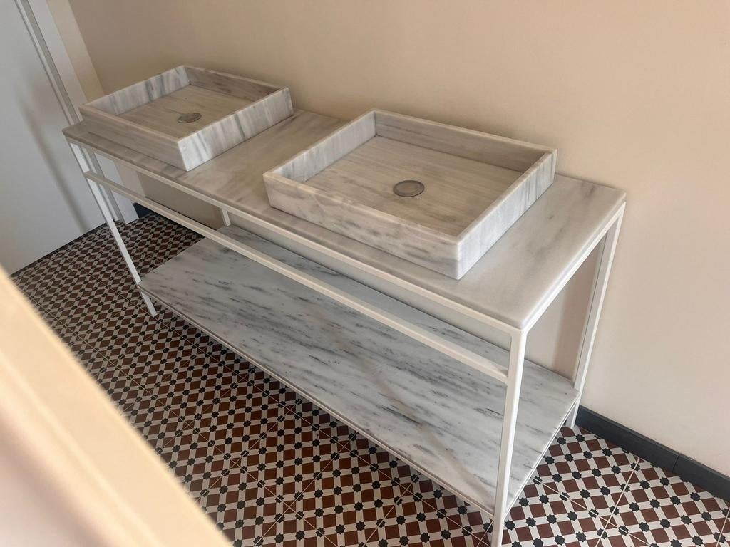 Badkamermeubel Furnified Jules – 150 cm | Wit staal + Wit, Maison & Meubles, Enlèvement, Comme neuf