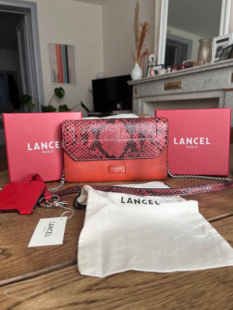 LANCEL Ninon Red BAG - LEER EN ECHTE PYTHON - NIEUW, Handtassen en Accessoires, Tassen | Damestassen, Ophalen, Nieuw, Rood, Schoudertasje