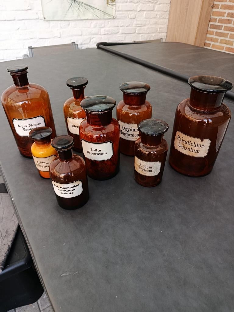 8  bruine apotheek potten, Antiek en Kunst, Ophalen