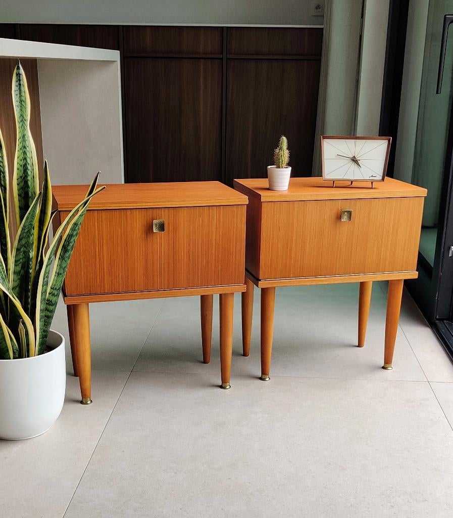 Prachtige set vintage teakhouten nachtkastjes, Ophalen, Gebruikt