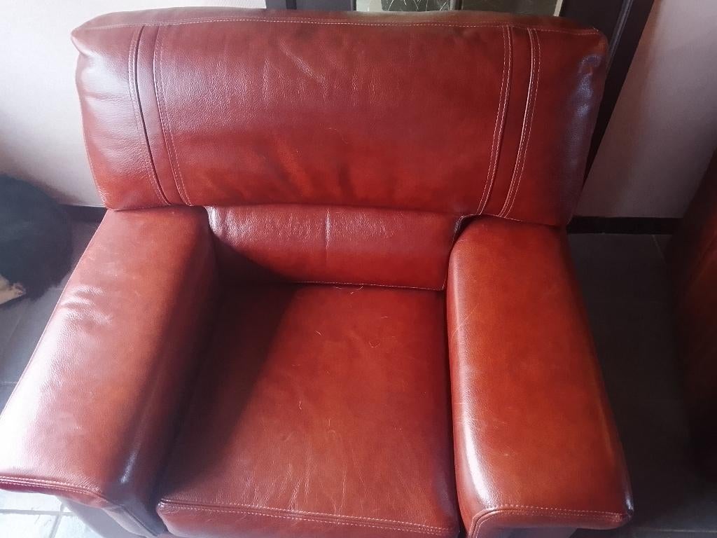 Lederen Salon, Huis en Inrichting, Ophalen, Zo goed als nieuw, Leer