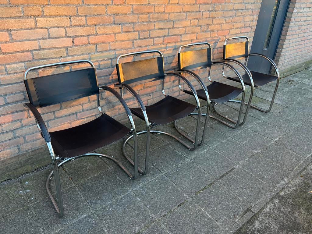 4 Vintage Buisframe stoelen, jaren 70 / 80, Huis en Inrichting, Ophalen, Gebruikt, Zwart, Vier