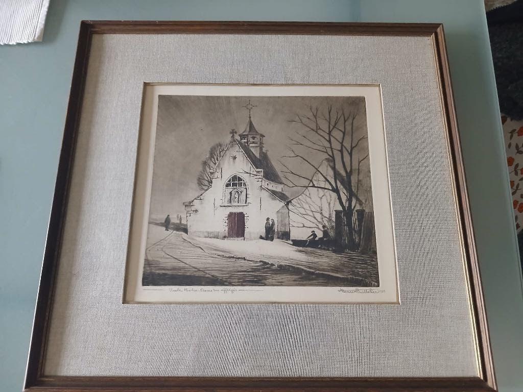 Gesigneerd Henri Quittelier, Ukkel notre dame des affligés, Ophalen of Verzenden