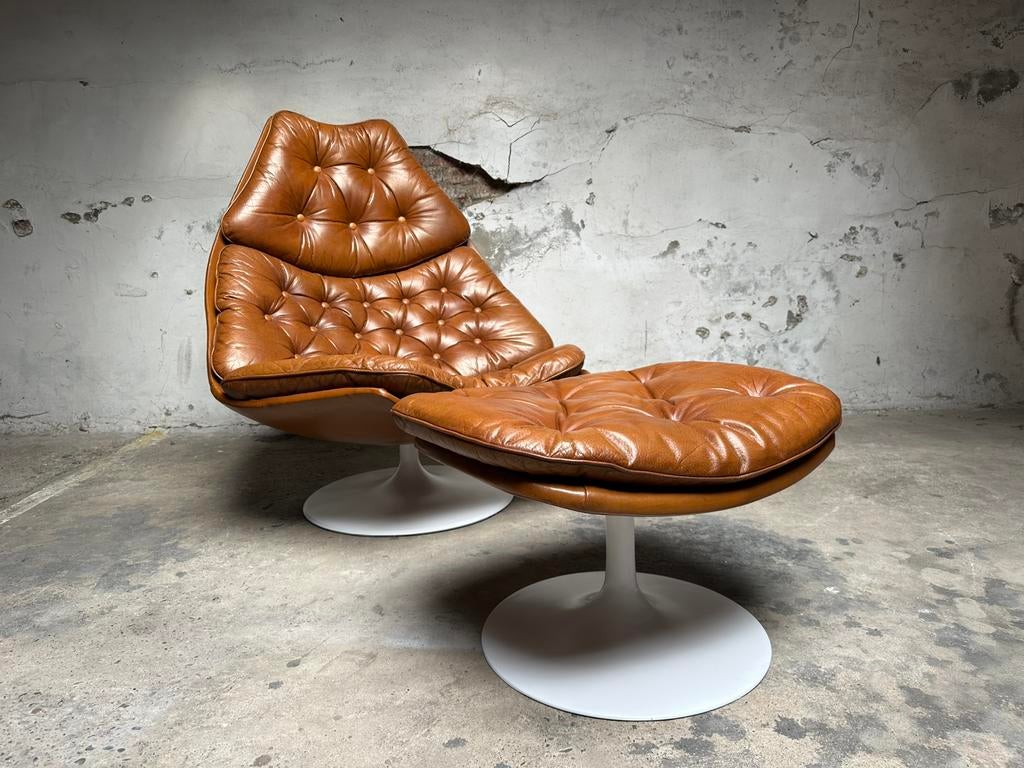 Vintage Lounge Chair met ottoman Artifort F588, Huis en Inrichting, Ophalen, Leer, Vintage, 75 tot 100 cm