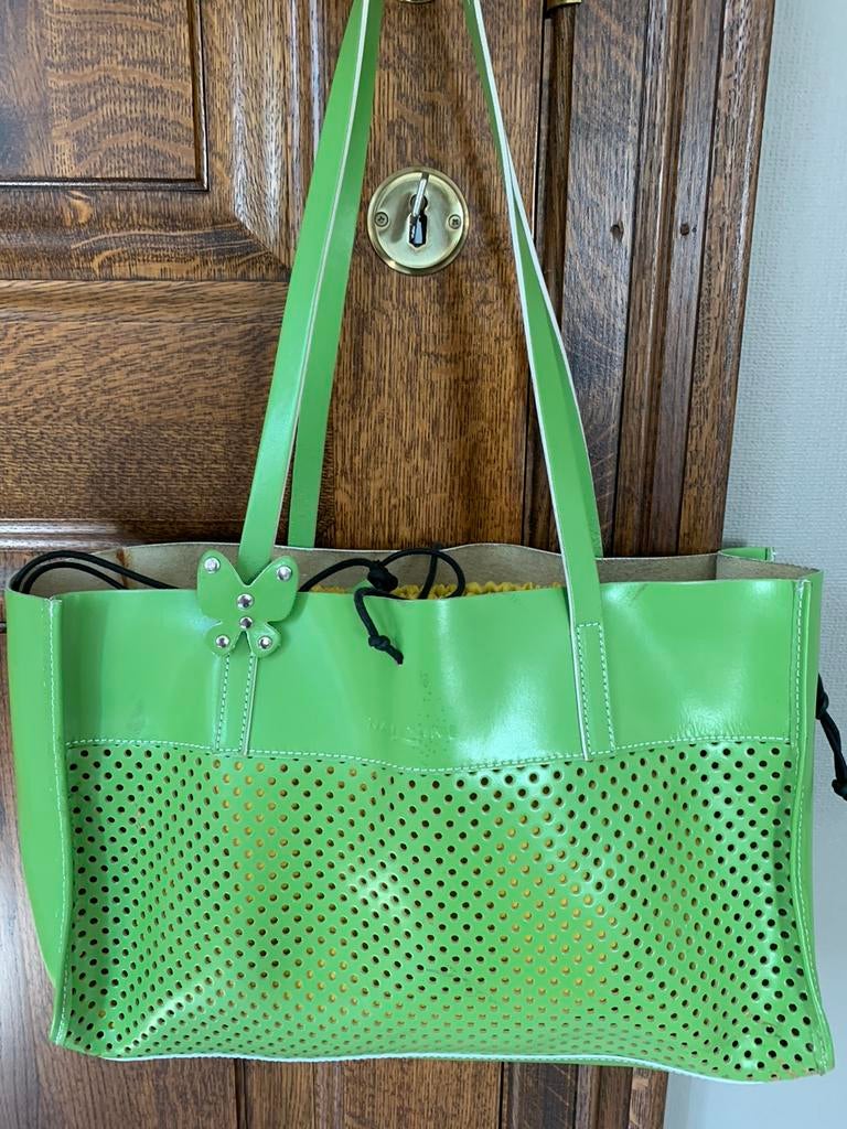 Lief tasje Nannini groen leer met gele binnen zak, Ophalen of Verzenden, Zo goed als nieuw, Groen