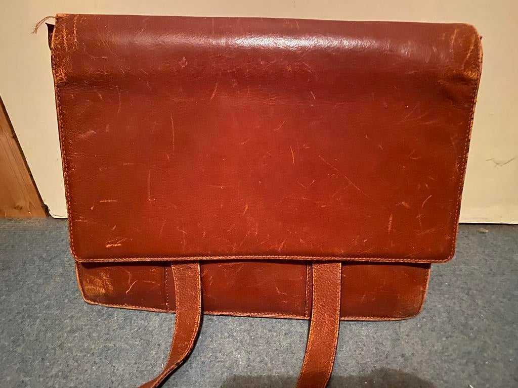 Computertas/ lederen tas, Ophalen, Gebruikt, Bruin, Leer