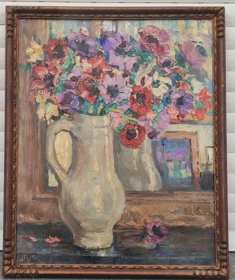 huile sur toile fleur signe jules postel, Enlèvement ou Envoi