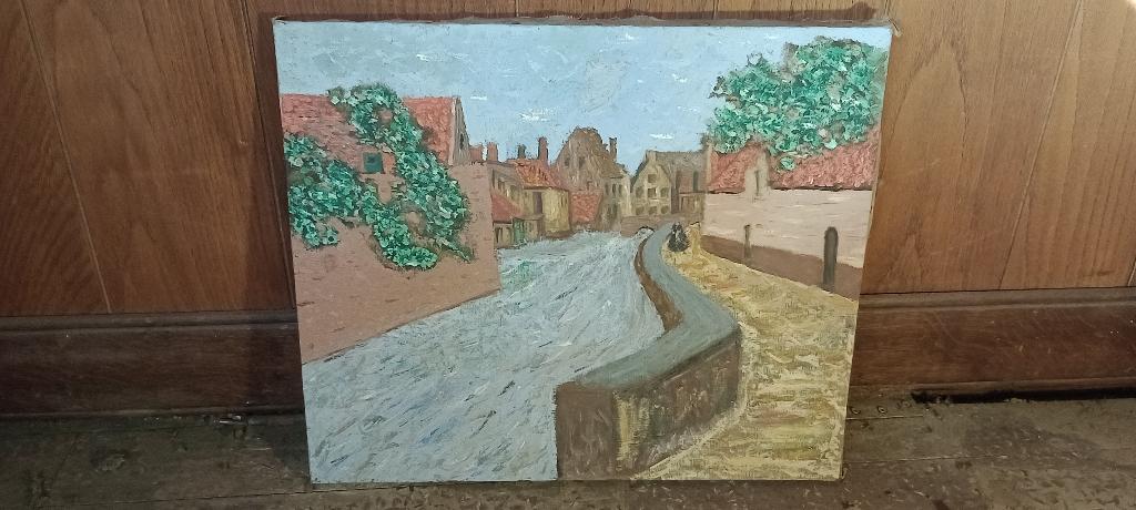 Schilderij op doek, te restaureren, 45x38, n100, Antiek en Kunst, Kunst | Schilderijen | Klassiek, Ophalen of Verzenden