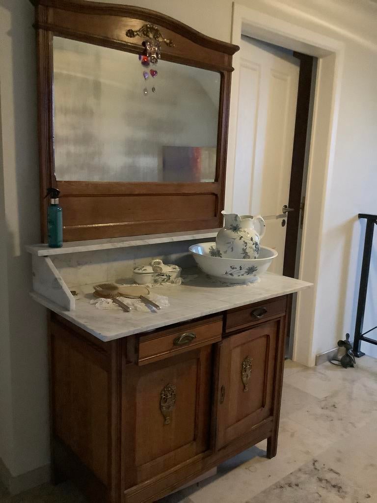 Commode kaptafel met spiegel +marmeren blad antiek brocante, Huis en Inrichting, Tafels | Kaptafels, Ophalen, 100 tot 150 cm, Antiek brocante