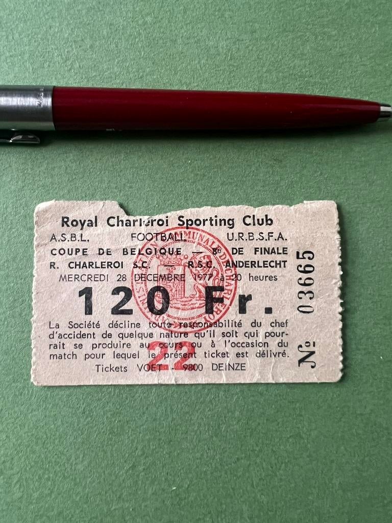 Ticket Charleroi RSC Anderlecht 1/8 coupe de Belgique 77/78, Collections, Envoi, Comme neuf