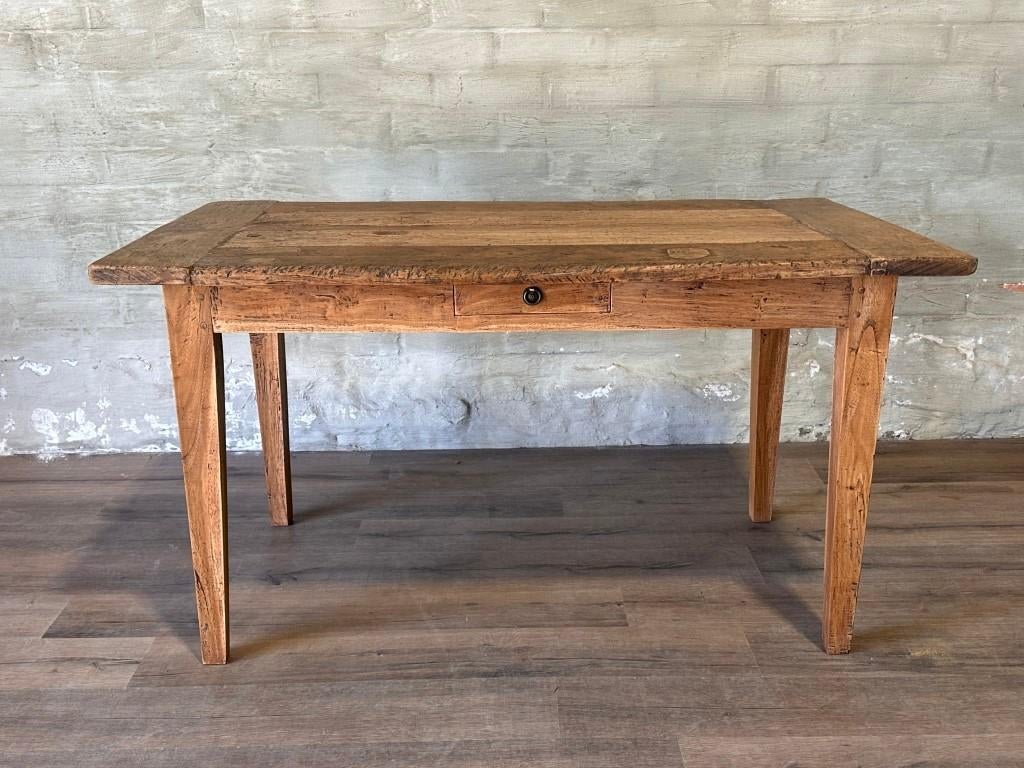 Antieke boerentafel met 1 lade - 148 x 84 cm + 80 cm hoog, 100 tot 150 cm, Eikenhout, Zo goed als nieuw, Vijf personen of meer