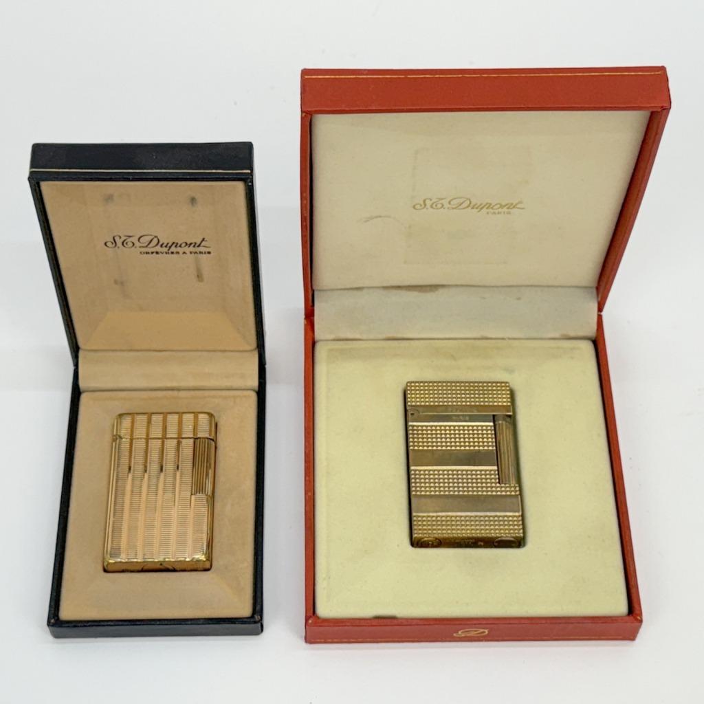 Twee vergulde aanstekers S.T. Dupont, Verzamelen, Rookartikelen, Aanstekers en Luciferdoosjes, Ophalen, Gebruikt, Aansteker