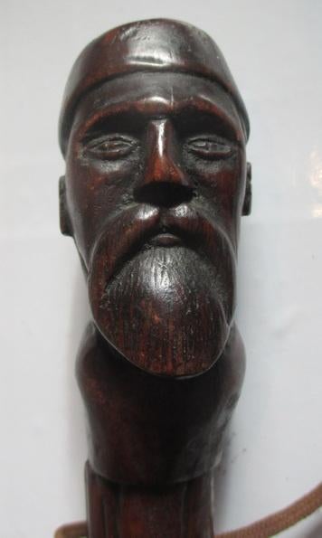 ancien bâton de marche  bois sculpté avec  tête africaine, Antiquités & Art, Envoi
