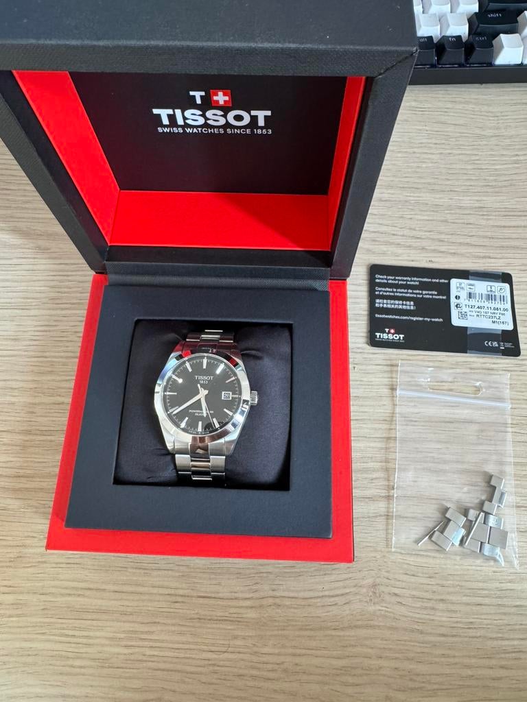 Tissot Gentleman Powermatic 80 Silicium - Zwarte dial - 2025, Handtassen en Accessoires, Horloges | Heren, Zo goed als nieuw, Polshorloge