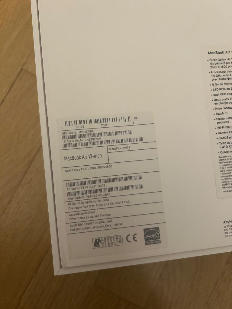 Macbook Air 13", Informatique & Logiciels, Apple Macbooks, 256 GB, Enlèvement ou Envoi, Moins de 2 Ghz, MacBook