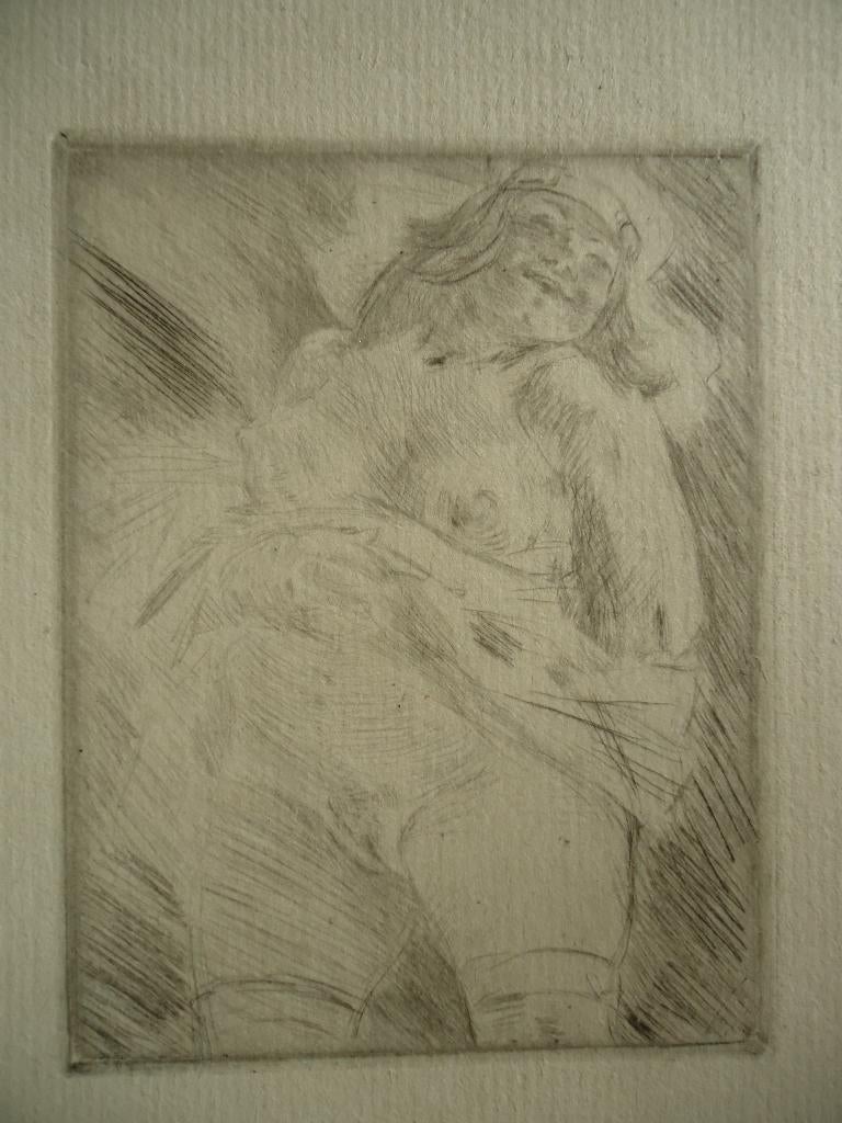 Félicien ROPS eau-forte pointe sèche érotique 'Grosse Gaieté, Antiquités & Art, Art | Eaux-fortes & Gravures, Enlèvement ou Envoi