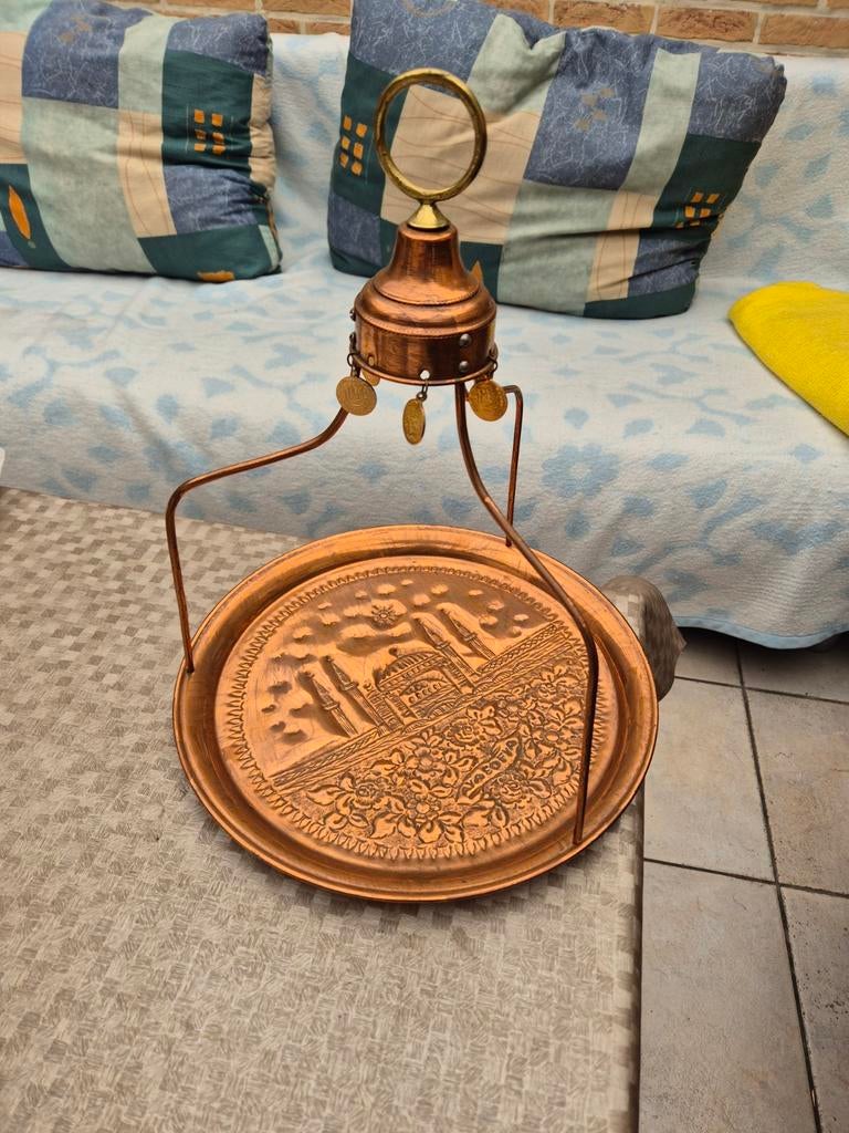 Vintage koperen Turkse koffie en theedienblad met munten, Huis en Inrichting, Ophalen of Verzenden