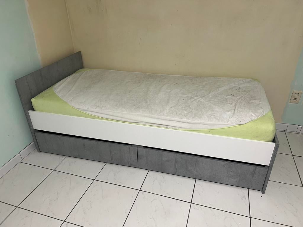 Lit enfant avec rangement, matelas compris, 90 cm, Gris, Enlèvement, 200 cm