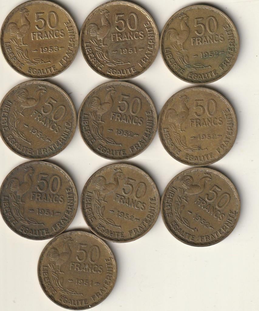 lot van 10 munten van 50 frank van Frankrijk, Ophalen of Verzenden, Frankrijk, Losse munt