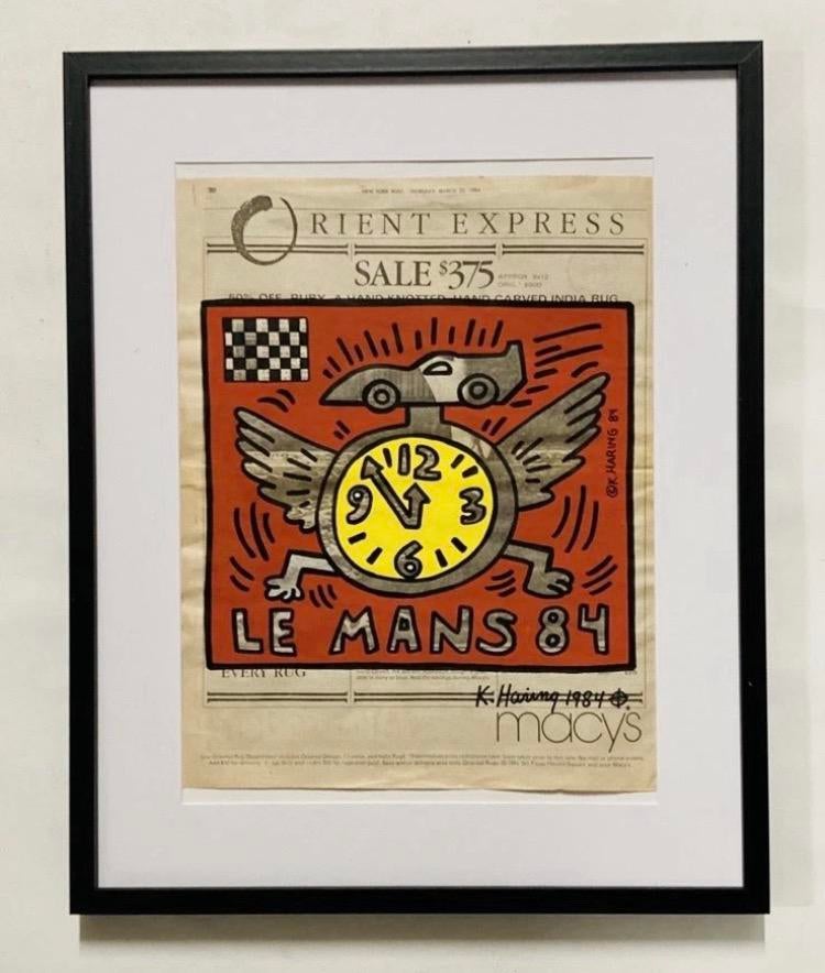 Keith Haring : desisn sur papier journal. Vendu encadré, Antiquités & Art, Enlèvement ou Envoi