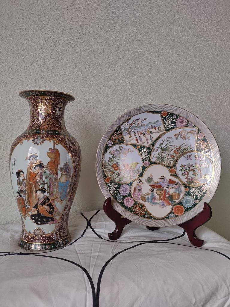 Chinese vaas met bord, Antiek en Kunst, Ophalen