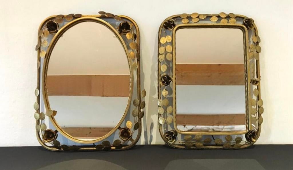Miroirs à fleurs, métal doré + lumières, du milieu du siècle, Antiquités & Art, Antiquités | Accessoires de maison, Enlèvement