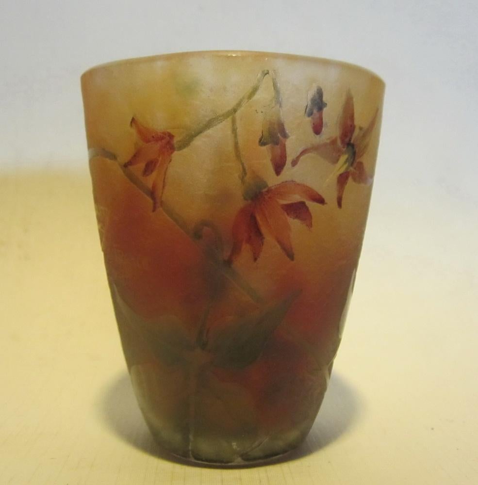 Vase Daum Nancy en verre camée avec fleurs exotiques, Antiquités & Art, Enlèvement ou Envoi