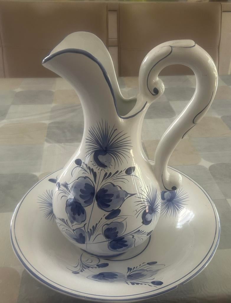 Vintage wastafel set: kruik en kom/schaal, Ophalen, Gebruikt, Wit, Overige typen