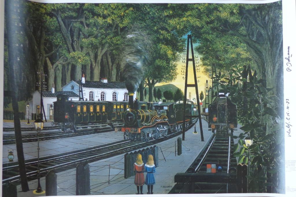 PAUL DELVAUX / LA GARE FORESTIERE / OFFSET / 69x101cm / SIG, Antiquités & Art, Art | Lithographies & Sérigraphies, Enlèvement ou Envoi