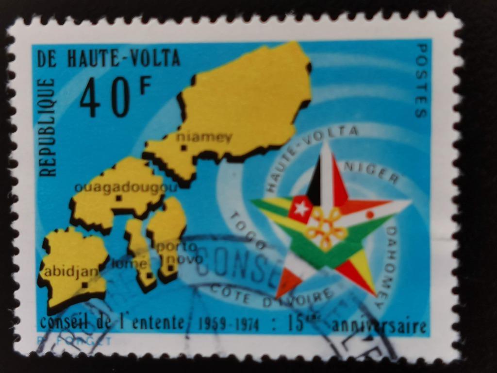 Haute-Volta 1974 - carte, drapeaux, Conseil de l'Entente, Enlèvement ou Envoi, Autres pays, Affranchi
