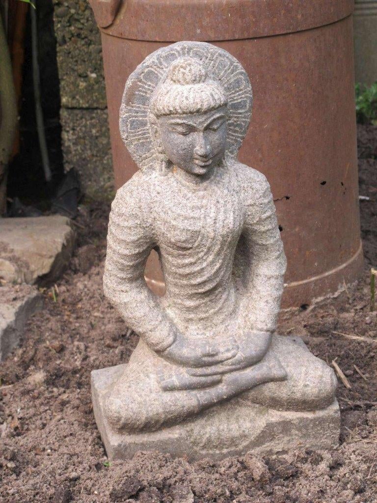 Boeddha zwart graniet 37 cm tuinbeeld tempelbeeld, Ophalen of Verzenden, Zo goed als nieuw, Steen, Boeddhabeeld