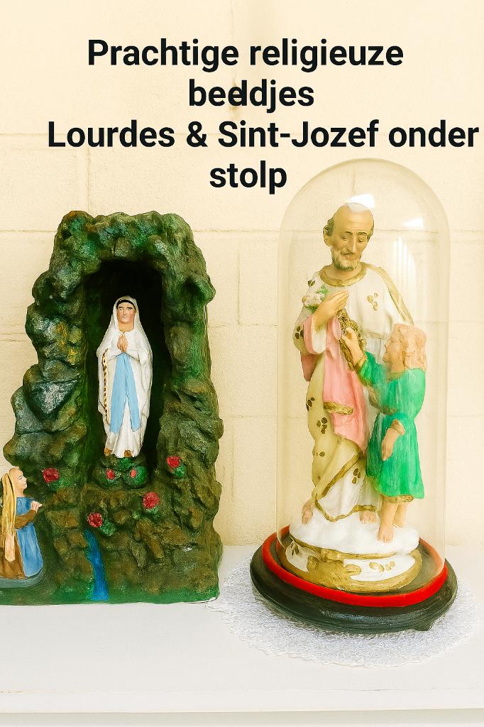Religieuze beelden Maria in grot & Sint-Jozef onder stolp., Ophalen