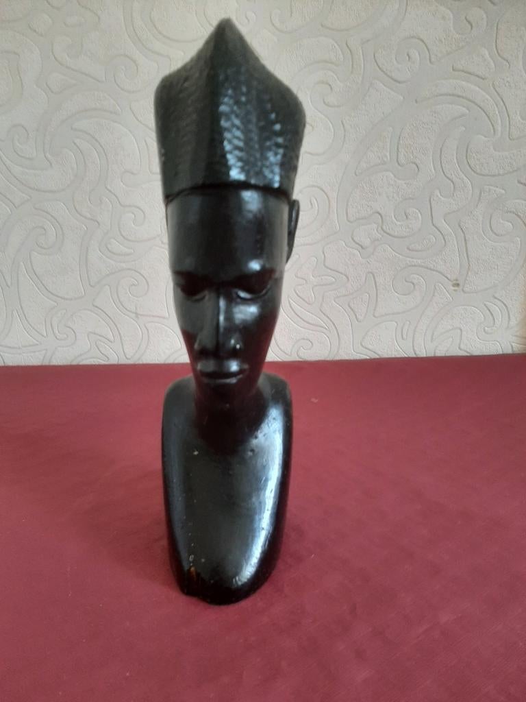 Buste africain ancien sculpté à la main — bois massif, Antiquités & Art, Art | Sculptures & Bois, Enlèvement ou Envoi