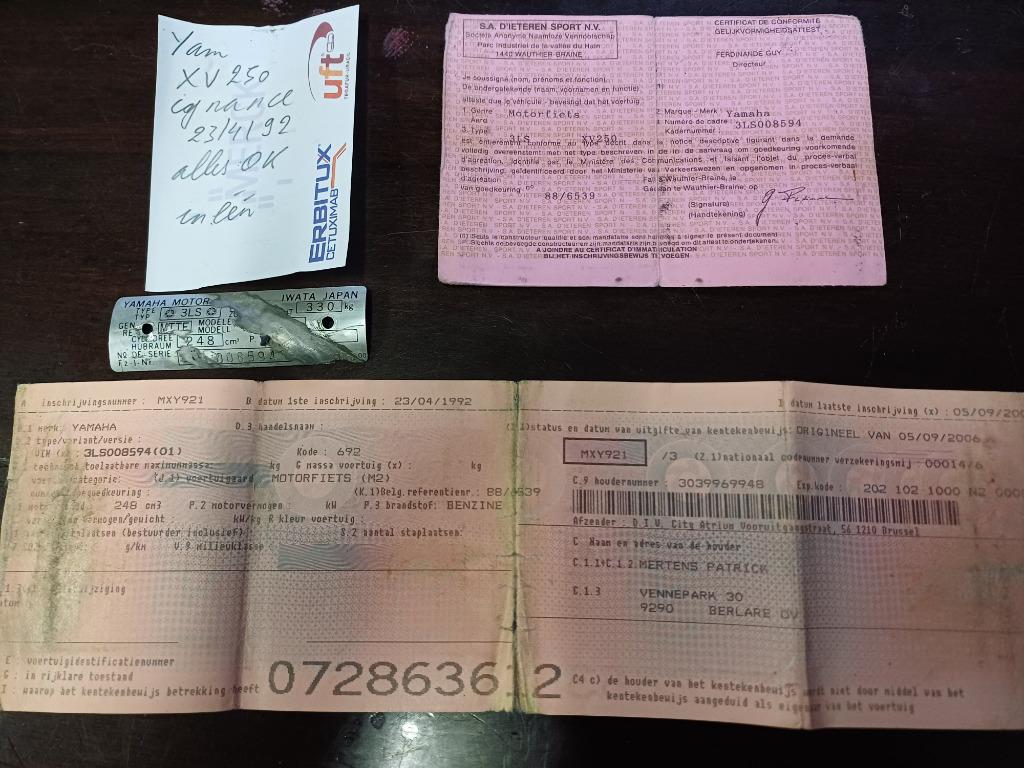 yamaha virago 250 van '92 documenten, Motos, Enlèvement ou Envoi, Utilisé