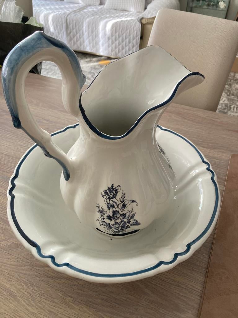 traditionele Delftsblauwe waterkan en waskom (wastafelset), Antiek en Kunst, Antiek | Keramiek en Aardewerk, Ophalen of Verzenden