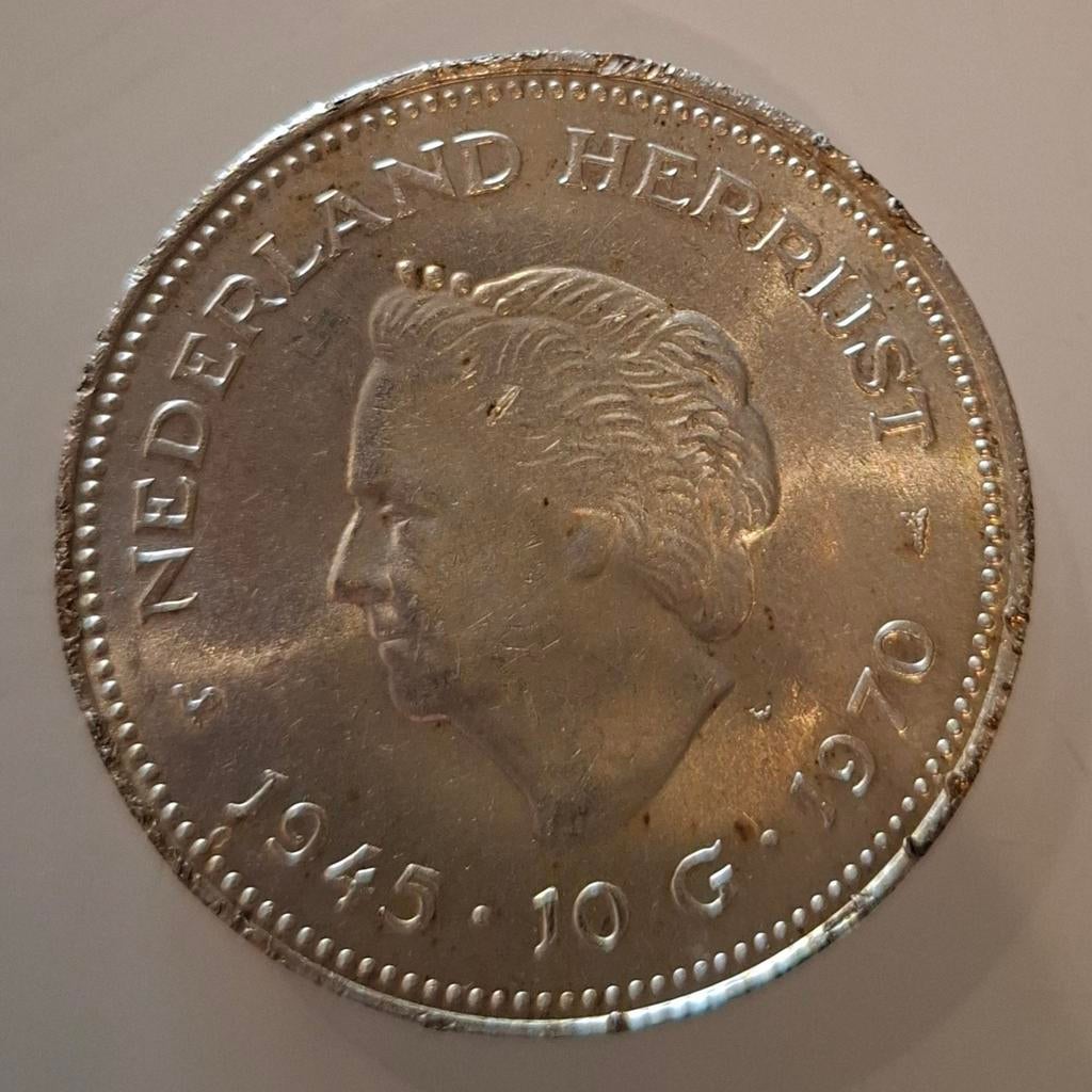 Zilveren munt 1970 25-jarig regeringsjubileum van Juliana, Ophalen of Verzenden