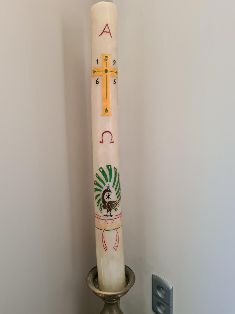 Paaskaars 20 jaartal 1965 grote kaars handgeschilderd, Ophalen, Overige materialen, Gebruikt, Crème